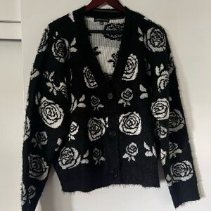 Black and White Rose Print Cardigan